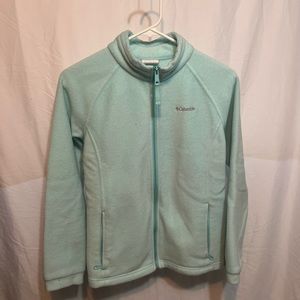 Girl's Columbia Fleece Jacket Full Zip Light Blue Zip pockets, Size XL